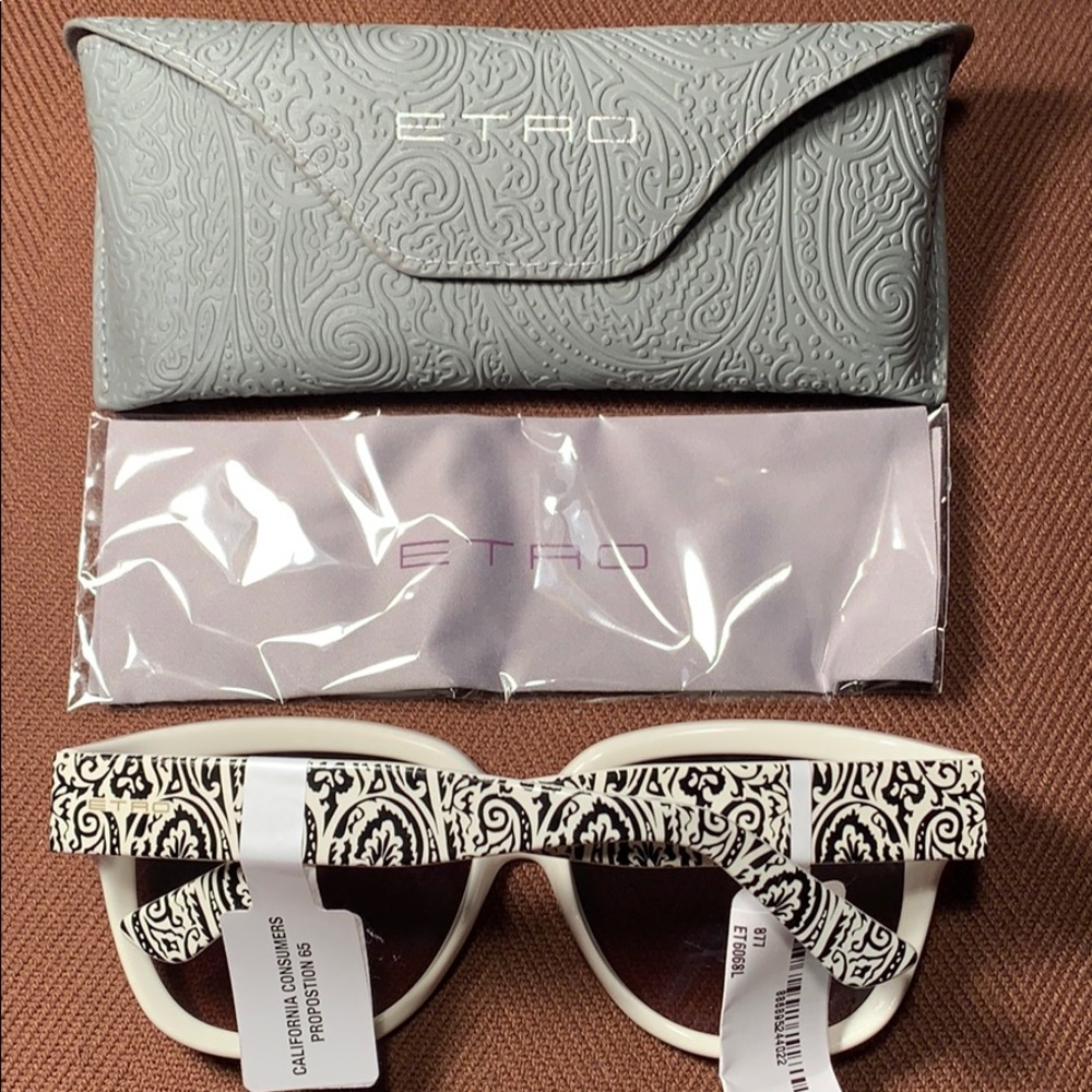 NWT ETRO Ivory w/black lace pattern sunglasses